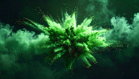 Green explosion of smoke on a black background. 3d rendering.の素材
