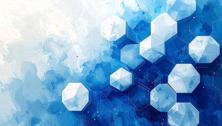 Abstract blue background with hexagons. Geometric design. Vector illustrationの素材