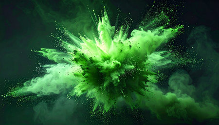 Green powder explosion on black background. Fantasy cloud. 3D renderingの素材