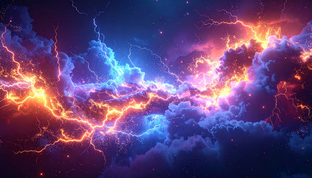 Lightning in the night sky. Abstract background. Vector illustration.の素材