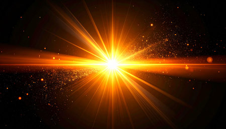 abstract golden background with lens flare and rays. Vector Illustrationの素材