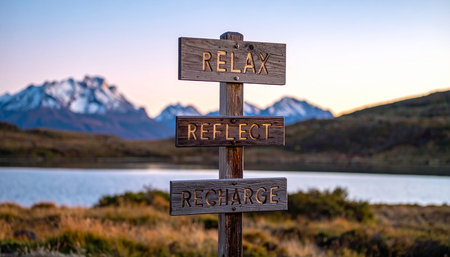 Signpost to the Glenorchy, New Zealand at sunset.の素材