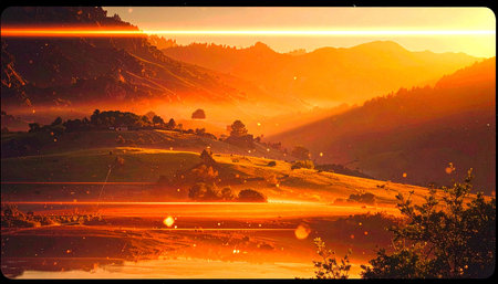 Sunset in the mountains. Sunrise on the mountain lake. Mountain landscape.の素材