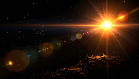 Sunset in the space. 3D rendering. Computer digital drawing.の素材