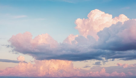 Beautiful sunset sky with clouds. Panoramic view of the sky.の素材