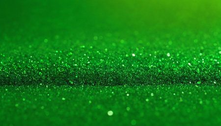 Green glitter background with bokeh defocused lights and sparklesの素材