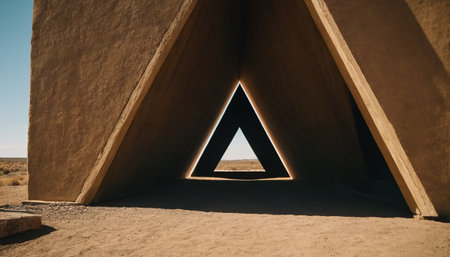 A low angle shot of the entrance to a pyramid in the desertの素材