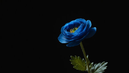 blue anemone on a black background close-up macro photographyの素材