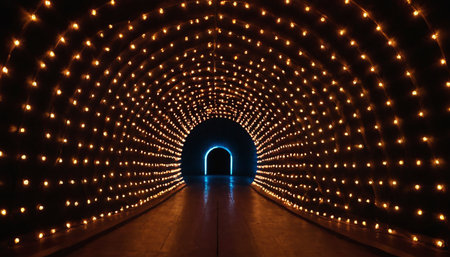 3d render of a tunnel with lights in the middle. Futuristic background.の素材
