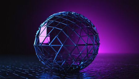3d rendering of abstract sphere on a dark background with neon lightsの素材