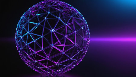 3d render of abstract sphere with polygonal wireframe structure. Technology background.の素材