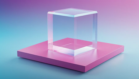 Transparent glass vase on a pink background. 3d renderingの素材