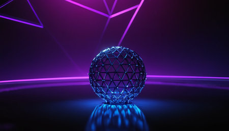 3d render, abstract geometric shape, crystal ball, neon backgroundの素材