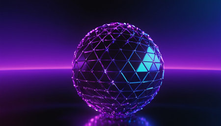3d render of abstract background with polygonal sphere and neon lightsの素材