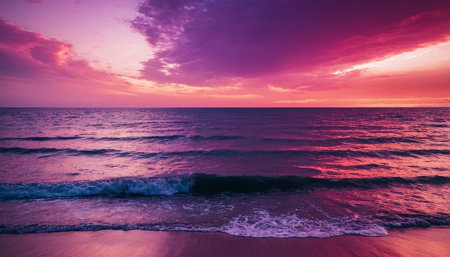 Beautiful sunset on the beach. Colorful sky and sea.の素材