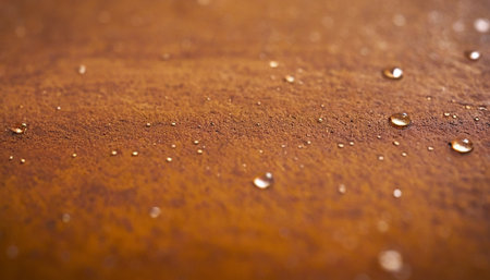 Water droplets on the surface of a wooden table. Abstract backgroundの素材