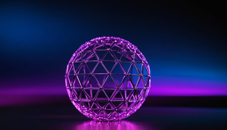 3d render of abstract sphere on dark background with blue and purple lightの素材