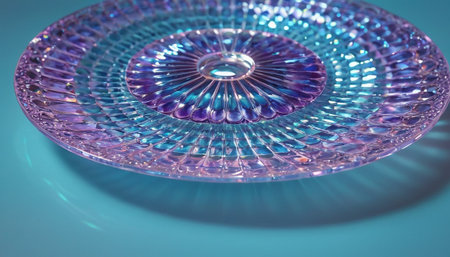 crystal bowl on a turquoise background. 3d renderingの素材