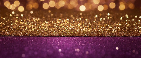 glitter vintage lights background. gold and purple. de-focusedの素材