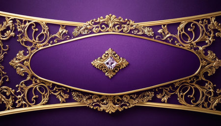 Luxury golden frame on a purple background. 3d renderingの素材