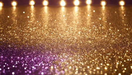 glitter vintage lights background. gold and purple. de-focusedの素材