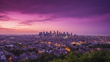 Panoramic view of Paris skyline at sunset, France, Europeの素材