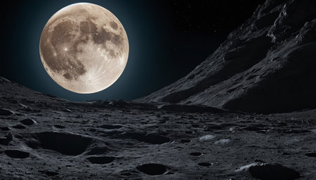 Full moon over the planet surface. 3D illustration. Elements of this image furnished by NASAの素材