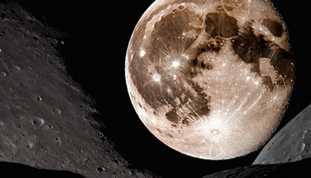 The moon seen from space showing the detail of the lunar surface.の素材