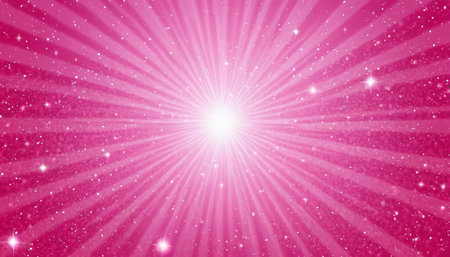 Pink abstract background with rays of light and stars. Vector illustration.の素材