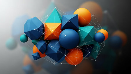 Abstract 3d rendering of geometric shapes. Futuristic polygonal background.の素材