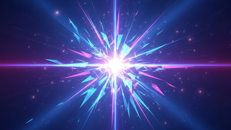 abstract background with magic light rays and lens flare effect. 3d illustrationの素材