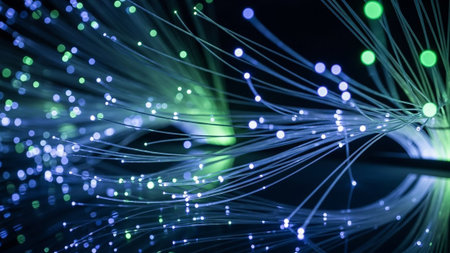 optical fibres dinamic flying from deep on technology technology backgroundの素材