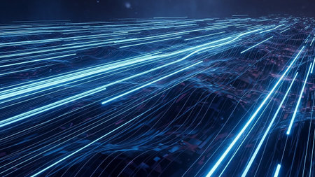 3D illustration of abstract technology concept background. Creative glowing lines.の素材