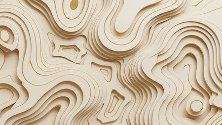 Abstract 3d rendering of paper cut shapes. Futuristic background with wavy lines.の素材