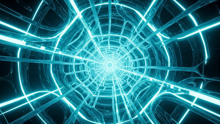 3D futuristic background with glowing neon lines. 3d render illustrationの素材