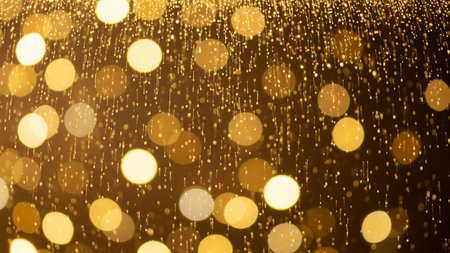 Abstract gold bokeh background with rain drops and blurred bokeh lightsの素材