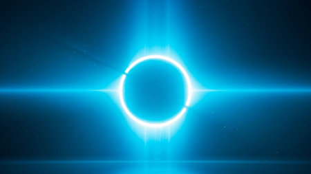 Abstract blue background with lens flare effect. Futuristic technology style. Elegant background for business tech presentations.の素材