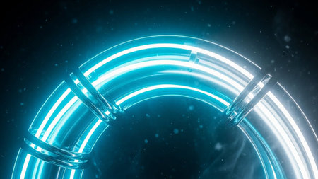 Glowing blue neon tube on black background. 3D Renderingの素材