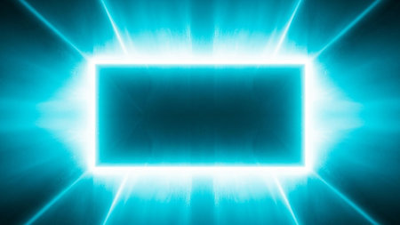 Abstract blue background with a square frame and light rays, 3d renderの素材