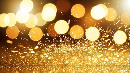 Abstract golden bokeh background. Christmas and New Year concept.の素材