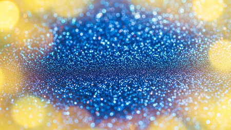 glitter vintage lights background. gold and blue. de-focusedの素材