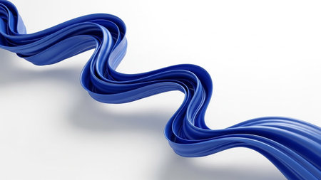 Abstract background of blue wavy silk or satin. 3d render imageの素材