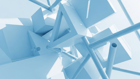 3d rendering of abstract geometric shapes in blue tone. Futuristic background.の素材