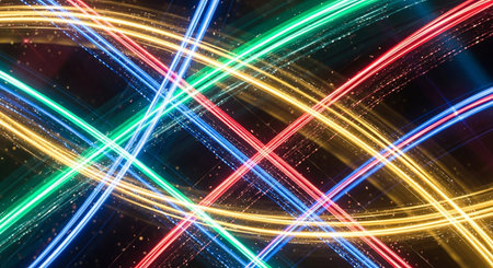 Futuristic technology wave background design with lights and speed motion linesの素材