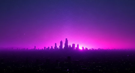 Silhouette of modern city with starry sky in the nightの素材