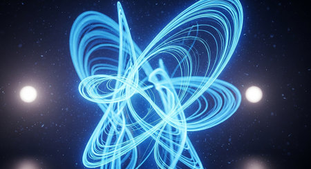 Abstract blue light lines in space, computer generated abstract background, 3D renderingの素材