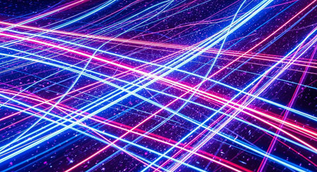 3d render, abstract background with blue and red neon lines, computer generatedの素材