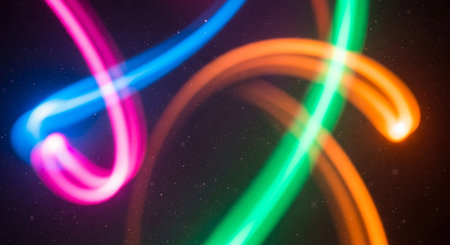 Neon abstract background with lines and bokeh lights. 3d renderingの素材