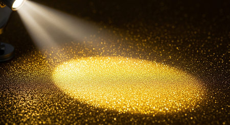 golden glitter and spotlight on a dark background. 3d renderingの素材