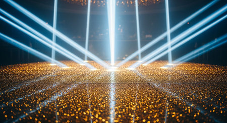 3d render. Abstract background with neon lights. Futuristic illuminated stage. Glowing light in the dark.の素材